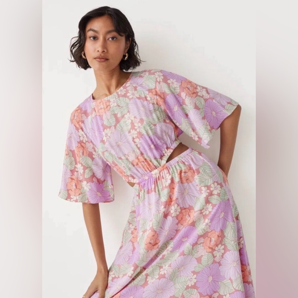 & Other Stories Lavender Floral Midi Dress with Peach and Mint Accents SZ 6 NWT!
